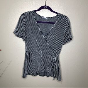 Caution to the Wild Black and White Striped Blouse